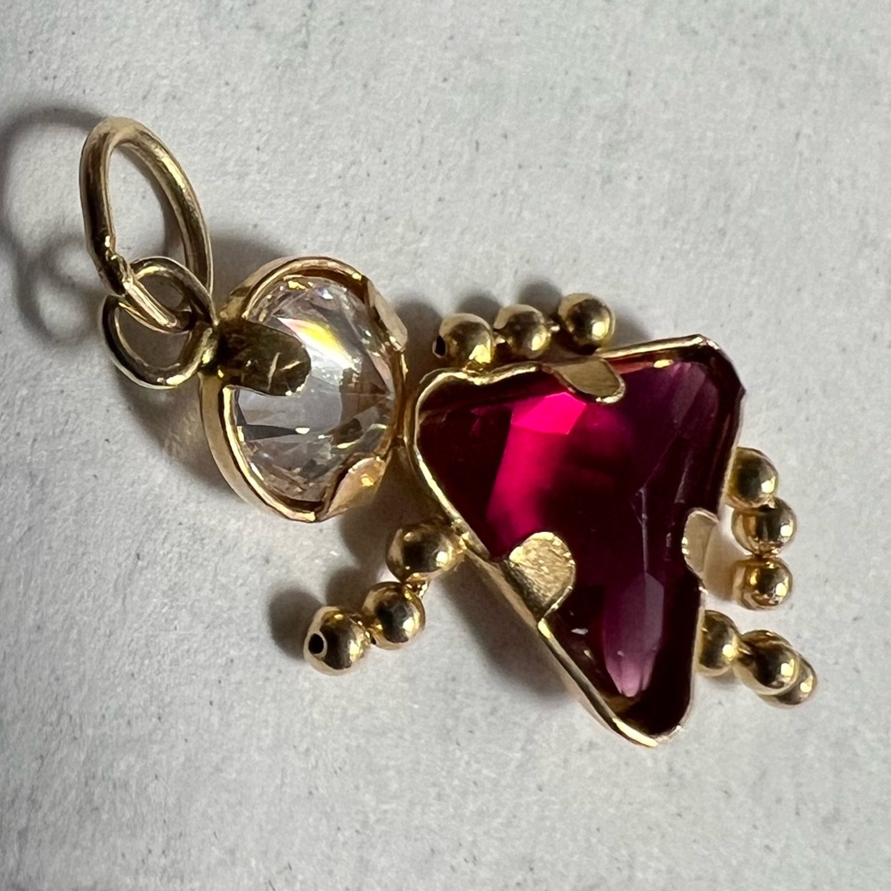 Elegant Gold and Red  January Pendant 14k gold girls charm - Picture 3 of 6